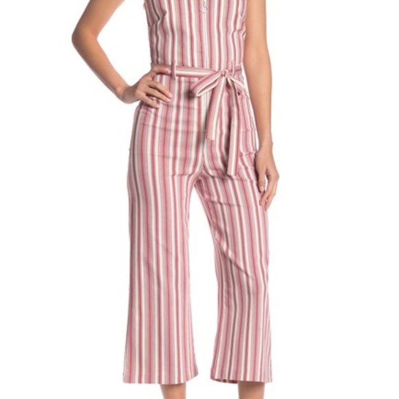 Romeo + Juliet Couture Striped Tie Waist Jumpsuit - Picture 1 of 7